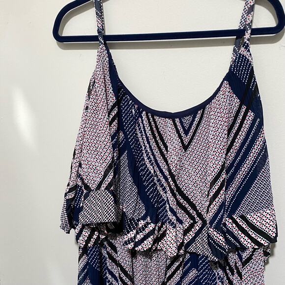 LANE BRYANT Pleated Maxi Dress PLUS SIZE 26/28 Blue Red White Abstract Pattern - Picture 3 of 9